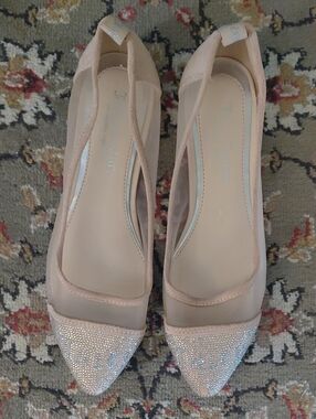 Juicy Couture Blush Pink Mesh Pointed Toe Flats with Crystal Toe Caps